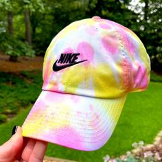 Handmade White Nike Tie Dye Baseball Hat, Can Be Dyed Any Colors You Want Just Message Me At Checkout. The One Pictured Is Teal, Pink, & Yellow. Visit My Etsy: Hashtagstayweird Spring Vacation Cotton Baseball Cap, Fun Spring Brimmed Baseball Cap, Fun Spring Baseball Cap, Adjustable Nike Cotton Hat, Nike Adjustable Cotton Hat, Adjustable Cotton Nike Hat, Fun Cotton Baseball Cap For Summer, Nike Cotton Snapback Hats, Trendy Multicolor Cotton Baseball Cap