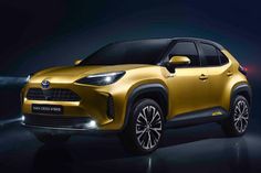 the new toyota rav is shown in an image from its side view, it appears to be yellow