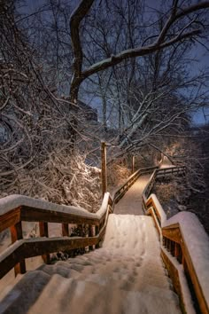 snow covered steps leading up to the top of a hill