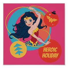 a woman in wonder costume with the words, hero holiday