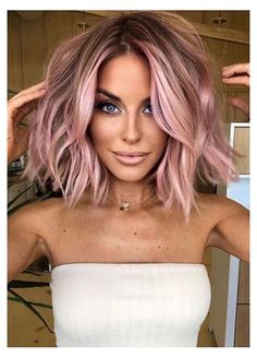 Pink Hair Highlights, Pink Blonde Hair, Hair Color Unique, Beautiful Hair Color, Hair Color For Women, Hair Color Pink, Penteado Cabelo Curto, Hair Color Balayage, Hair Inspiration Color