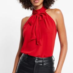 New With Tags! Beautiful Color! Chic Red Top For Night Out, Chic Red Tops For Spring, Chic Red Tops For Date Night, Chic Red Top For Workwear, Neck Halter Top, Red Tie, Work Style, Accessories Diy, Tie Neck