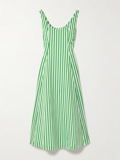 BERNADETTE's 'Milou' dress is patterned with stripes in a vibrant 'Grass Green' and ivory colorway. Cut from smooth taffeta, it has a slim bodice emphasized by a nipped-in waist and falls to a flowy maxi hem. Style yours with mules and a straw tote. Maxi Dress Green, Mood Board Fashion, Clothes Collection, Minimal Fashion, Stylish Dresses, Sundress, Denim Dress, Dress To Impress, Dress Up