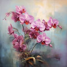 a painting of pink flowers in a vase