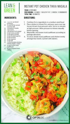 an image of chicken masala with rice in a bowl on the side and instructions for how to make it