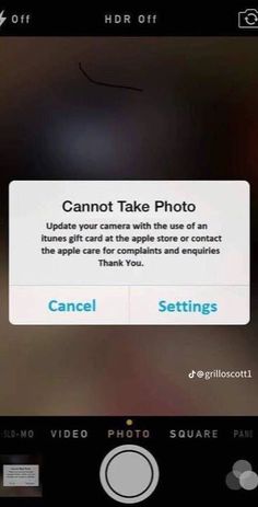 an iphone screen with the text cannot take photo