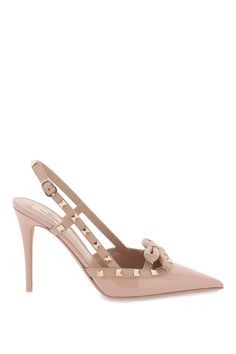 Valentino Garavani patent leather slingback pumps embellished with iconic platinum studs and a nappa bow. Leather footbed and leather sole. Valentino Rockstud, Boot Pumps, Slingback Pump, Black Patent Leather, Lanvin, Pump Shoes, Mens Shoes Sneakers, Valentino Garavani, Women's Pumps