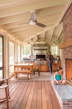 Porch Kitchen Ideas, Addition To Ranch House, Outdoor Kitchen Design Modern, Porch Bar, Kitchen Ikea, Porch Fireplace, Three Season Room