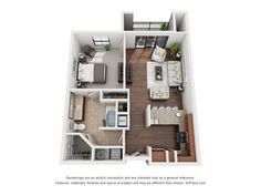 the floor plan for a two bedroom apartment with an attached kitchen, living room and dining area