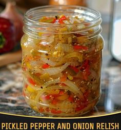 pickled pepper and onion relish in a jar