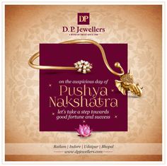 D.P.Jewellers wishes you good fortune and success on this auspicious day of Pushya Nakshatra 😊😇 #DPJewellers #PushyaNakshatra #Greetings Jwellary Advertisment Poster, Pushya Nakshatra Jewellery Ads, Pushya Nakshatra, Jewellery Creative, Art Deco Design Graphics, Brain Icon, Jewellery Advertising, All The Best Wishes, Jewelry Template