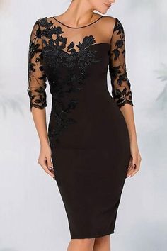 Bestellen Sie bei Babyonlinedress.de Elegante Kleider für Brautmutter Schwarz online. Kurze Brautmutterkleider Mit Ärmel aus Chiffon zur Hochzeitsparty gehen. Cocktail Dress Elegant, Wedding Guest Dresses Long, Cheap Cocktail Dresses, Knee Length Cocktail Dress, Fest Outfits, Cocktail Dresses Online, Fall Wedding Guest Dress, Illusion Dress, Mothers Dresses