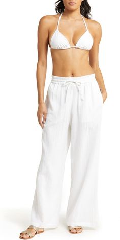 Sea Level Sunset Beach Cotton Gauze Cover-Up Pants | Nordstrom Pants Nordstrom, Beach Outfits, Sea Level, Sunset Beach, White Pants, Beach Sunset, Beach Outfit, Drawstring Waist, High Waist