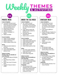 the weekly themes and activities for kids