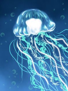 a blue jellyfish floating in the ocean