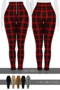 the front and back view of a woman's plaid leggings with high waist