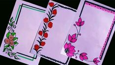 three cards with different designs on them, one is pink and the other is red