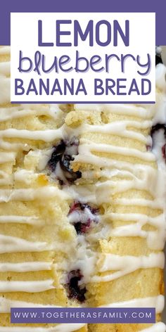 A loaf of lemon blueberry banana bread topped with a simple vanilla glaze. Lemon Blueberry Banana Bread, Lemon Banana Bread, Lemon Banana, Cinnamon Banana Bread, Blueberry Banana Bread, Lemon Blueberry Bread, Banana Bread Muffins, Lemon Bread