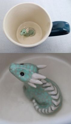 there is a small ceramic fish in a bowl and the other one has a tiny animal on it