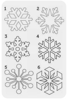 four different snowflakes are shown in black and white, with numbers on each side