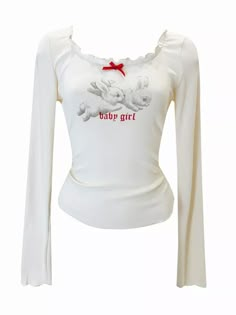 Color: White, Size: S Coquette Graphic, Cutesy Clothes, Gyaru Y2k, Y2k Outfits Summer, Shirts Y2k, Y2k Shirts, Fashion Coquette, Dr Wardrobe, Coquette Shirt