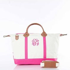 This bag is a must-have for your weekend getaways! Genuine leather handles and bottom. Beautifully colored accents on beige canvas. Perfect for short getaways, business trips or even bachelor or bachelorette parties!  Embroider any name or monogram in your choice of multiple thread colors and font options Measures a generous 28" W x 15" H x 10" D Made from 100% heavy cotton canvas with navy or gray accents,  and claw clasps at sides Two leather top handles and optional, adjustable shoulder strap Durable and attractive top zip closure with leather pulls Two interior slip pockets and a zip pocket Perfect size for carry on luggage, or weekend trip. Monogrammed Luggage, Canvas Weekender Bag, Personalized Travel Bag, Canvas Duffel Bag, Monogram Luggage, Overnight Travel Bag, Leather Weekender Bag, Leather Weekender, Sac Week End