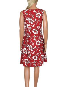 Hawaiian Short Sleeveless Bias Dress Classic Hibiscus Pareo Red Hilo Hattie Red A-line Sleeveless Dress For Vacation, Red Floral Print Sleeveless Knee-length Dress, Red Floral Print Knee-length Sleeveless Dress, Red Sleeveless Floral Print Dress, Red Floral Print Fitted Sleeveless Dress, Fitted Red Floral Sleeveless Dress, Red Fitted Sleeveless Dress With Floral Print, Easy Wear Dresses, Bias Dress