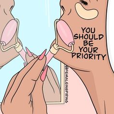 a cartoon drawing of a woman brushing her teeth with an electric toothbrush and the words you should be your priority