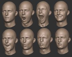 many different heads with mouths open and eyes closed