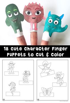 Printable Finger Puppets to Cut and Color | Woo! Jr. Kids Activities Snake Crafts, Reading Buddies, Preschool Prep, Felt Puppets, Puppets Diy, Holistic Education