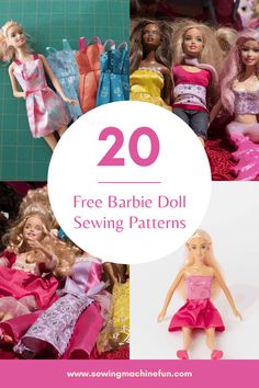 barbie doll sewing patterns with the title overlay that says 20 free barbie doll sewing patterns