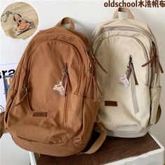 TAVIMART - American Retro High School Students Backpack Female Oldschool Solid Color Ins Wind Large-capacity Bag Travel Backpack Casual Large Capacity Backpack For Study, Casual Brown Backpack For Study, Casual Backpack For Everyday And End Of School Year, Student Backpacks, School Students, Bag Travel, High School Students, Travel Backpack, Black Backpack