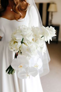 Sperry Tent Wedding Sophistication - Mondo Floral Designs Bride Flowers Bouquet, Sperry Tent Wedding, Modern Luxury Wedding, Nelson New Zealand, White Roses Wedding, Orchid Bouquet, Wedding Floral Arrangements, Bridal Bouquet Flowers, Orchid Wedding