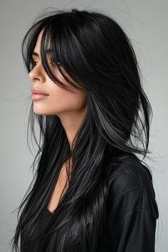 40 Hairstyles for Straight Hair to Make You Stand Out 79 Feathered Long Hair, Hairstyles Long Black Hair, 40 Hairstyles, Long Fine Hair, Hairstyles For Straight Hair, Straight Black Hair, Fine Straight Hair, Straight Hair Cuts, Long Layered Haircuts