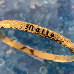 Locally Handmade. Please Allow 3-5 weeks for delivery. You will love and cherish these Custom Hawaiian Scroll Bangles. The Hawaiian Scroll Design is hand engraved by a local Master Engraver. Free Engraved Name in Black Enamel or Raised Gold lettering is included! It is beautiful, one-of-a-kind and custom made especially for YOU!! Our customers tell us these look just like the solid gold pieces they have - but we've made them affordable with 14K Gold Plating over .925 Sterling Silver. 10mm ~ $249 Hawaiian Quilts, Lettering Style, Gold Lettering, Pineapple Print, Gold Piece, Scroll Design, Hand Engraving, Black Enamel, Bracelet Sizes