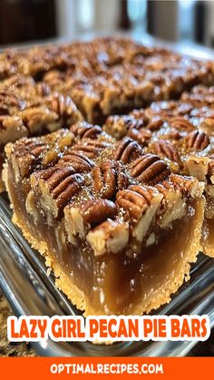 Who says delicious desserts have to be complicated? These Lazy Girl Pecan Pie Bars are here to save the day! 🐿️ With a buttery crust, gooey pecan filling, and no-fuss steps, this recipe is perfect for when you want all the pecan pie vibes without the hassle. Ideal for holidays, potlucks, or a sweet treat anytime! Save this pin for the easiest dessert recipe ever, and get ready to impress with zero stress. 💁‍♀️🍬 #PecanPieBars #EasyDesserts #HolidayBaking #LazyGirlRecipes #PinterestDesserts Holiday Dessert Recipes Easy, Pecan Bars Recipe, Easy Holiday Dessert, Pecan Pie Bars Easy, Pie Bars Recipe, Pecan Pie Bars Recipe, Easiest Dessert, Best Pecan Pie