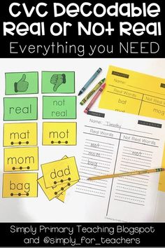 the cvc decoable read or not read activity is shown with yellow and green cards