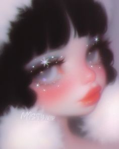 an artistic photo of a woman's face with stars on her eyes and black hair