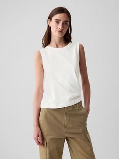 Organic Cotton Vintage Tank Top | Gap Casual Linen Tank Top For Everyday, Casual Everyday Linen Tank Top, Spring Cotton Tank Top By Gap, Gap Sleeveless Tops For Everyday Wear, Sleeveless Gap Tops For Everyday, Sleeveless Everyday Tops By Gap, Gap Cotton Tank Top For Summer, Gap Tops For Everyday Spring Wear, Effortless Cotton Tank Top For Everyday