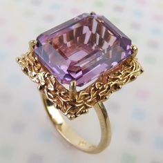 Elegant 14k Gold Rectangular Amethyst Ring, Luxury Purple Rectangular Amethyst Ring, Luxury Gold Amethyst Ring With Multi-stone, Luxury Vintage Amethyst Ring With Polished Finish, Luxury Purple Amethyst Ring, Rectangular Shape, Luxury Purple Crystal Ring, Fine Jewelry, Yellow Gold Cocktail Ring, Gold Cocktail, Gold Cocktail Ring