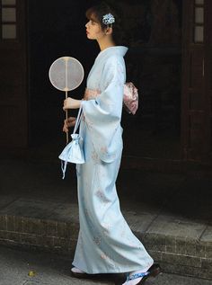 ❤ice blue flower yukata❤︎ Elegant Blue Floral Print Kimono, Blue Kimono For Spring Tea Ceremony, Traditional Long Blue Kimono, Blue Kimono With Kimono Sleeves For Tea Ceremony, Traditional Blue Kimono For Tea Ceremony, Traditional Blue Floral Kimono, Traditional Blue Floral Print Kimono, Elegant Blue Kimono For Summer, Cherry Blossom Season