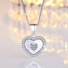 Heart in Heart Pendant Necklace With Zirconia Gemstones 925 Sterling Silver - Mounteen Intertwined Hearts, Heart Motif, Romantic Gestures, Double Heart, Two Hearts, Love Symbols, Heart Pendant Necklace, Heart Design, Face Products Skincare