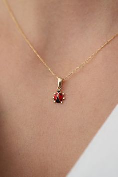 "14K Solid Gold Dainty Ladybug Pendant Necklace / Minimalist Ladybug Charm Jewelry For Women / Insect Necklace / Good Luck Necklace / Gift For Her / Dainty Necklace Gift For Her / Beetle Necklace / Animal Lover Necklace / Good Fortune Symbol Nature Necklace * Gold KT: 14K Solid Gold * Gold Color: Gold, Rose Gold, White Gold * Chain Lengths: 16'', 18\", 20\", 22\", 24\" Follow on Instagram - @bayargold.tr My Web Site - https://www.bayargold.com * Bayar Gold is a fine jewelry company. Please do not hesitate to ask us questions. We are always here to help you. * All items are packed in the high-quality jewelry box. The gift message is available. Please let us know what to write by leaving us a note at checkout.  * Gift wrapping available.  Express shipping * United States: 4-6 business days * Good Fortune Symbol, Fortune Symbol, Cat Paw Necklace, Beetle Necklace, Insect Necklace, Lover Necklace, Luck Necklace, Fan Necklace, Good Luck Necklace