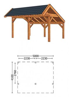 an image of a wooden structure with blueprints on the side and measurements for it