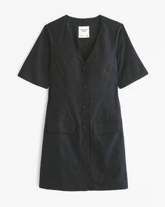 Our new short-sleeve mini dress in our classic linen-blend fabric, featuring front pockets, button-through detail and a flirty v-neckline. Academia Outfits, Closet Staples, Short Sleeve Mini Dress, Light Academia, Mini Dress With Sleeves, New Wardrobe, Who What Wear, Women's Dresses, Abercrombie Fitch