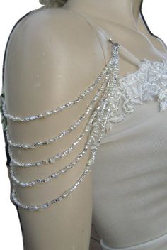 Elegant Beaded Body Jewelry For Wedding, Beaded Silver Body Jewelry For Wedding, Wedding Silver Pearl Body Jewelry, Silver Pearl Body Jewelry For Wedding, Wedding Pearl Body Jewelry In Silver, Shoulder Jewelry, Shoulder Necklace, Wedding Necklaces, Wedding Dresses Beaded