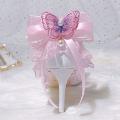 Fabric Material: PuColor: PinkHeels Height: 4cm/1.58" Lightstick Decoration, Flower Wedding Shoes, Ribbon Sandals, Butterfly Heels, Butterfly Lace, Chiffon Ribbon, Tropical Leaves Pattern, Rhinestone High Heels, Luxury Duvet Covers