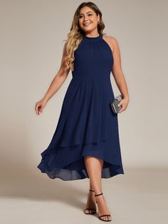 This sleeveless halterneck chiffon wedding guest dress exudes effortless glamor and elegance with an A-line silhouette and intricate pleat detailing. Solid Color Flowy Chiffon Sleeveless Dress, Elegant Sleeveless Flowy Bridesmaid Dress, Elegant Sleeveless Chiffon Halter Dress, Halter Neck Chiffon Dress For Wedding, Elegant Halter Neck Bridesmaid Dress For Summer, Sleeveless Chiffon Halter Dress For Evening, Flowy Sleeveless Evening Bridesmaid Dress, Elegant Chiffon Halter Neck Sleeveless Dress, Elegant Flowy Sleeveless Halter Dress