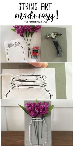 the instructions for how to make a flower vase with wire and flowers in it are shown