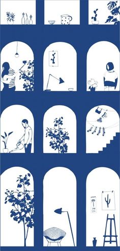 an image of various blue and white images